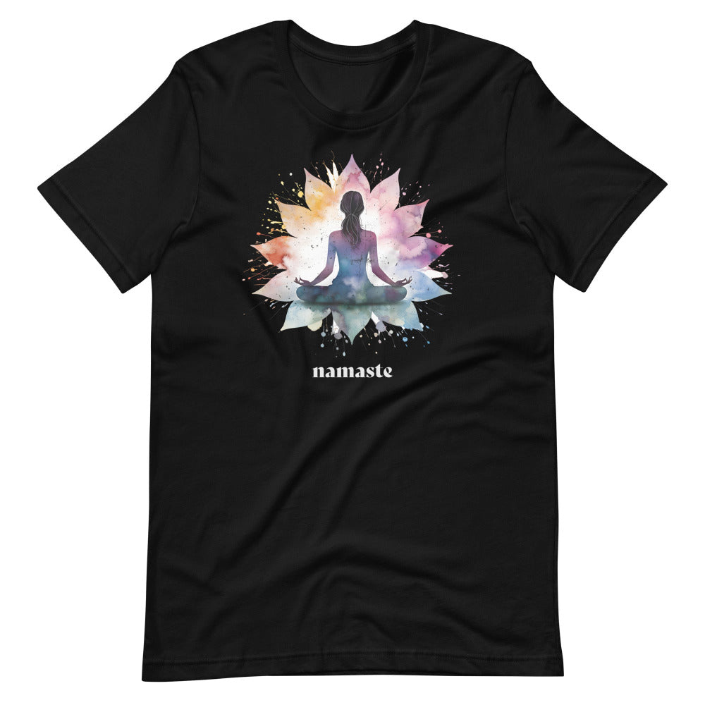 Namaste Yoga Meditation TShirt - Lotus Flower Mandala - Black Color - https://ascensionemporium.net